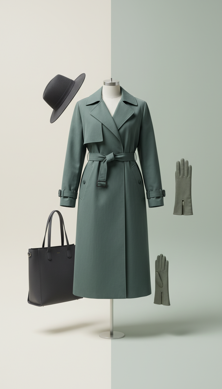 Brushed Cotton Slate Moss Trench Coat