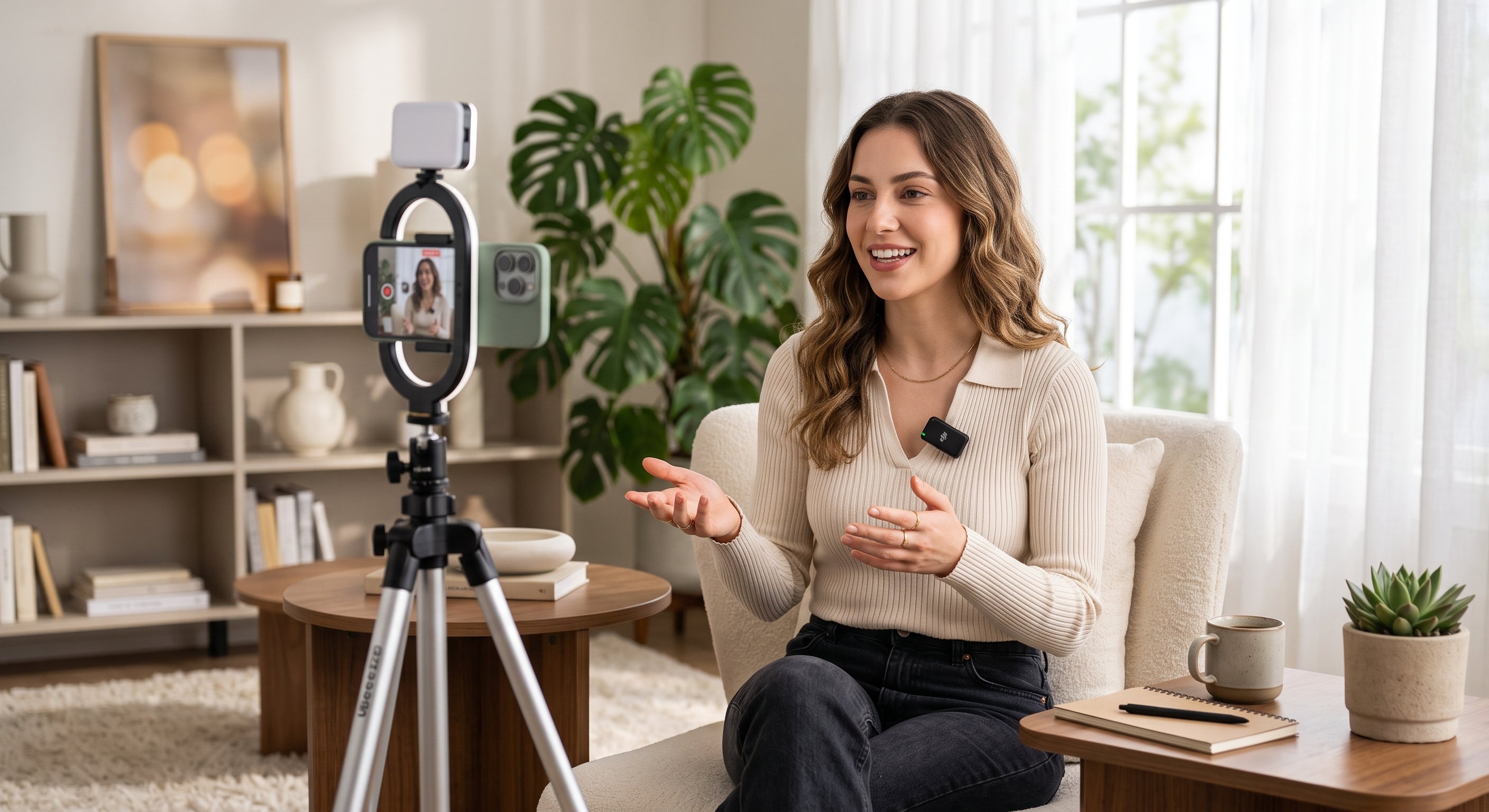 Ultra-Clear Dual Wireless Lavalier Microphone Kit -2 Pcs Wireless Lavalier Microphone, Mini Clip-on Mic for iPhone Android iPad, Crystal Clear Sound Quality