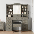 47.2in Vanity Desk With LED Mirror Lights, Chair, 10 Drawers 8 Shelves, Power Outlets USB Ports Makeup Table For Bedroom