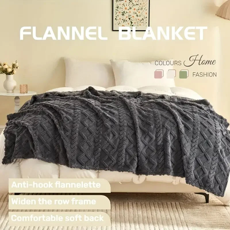 Super-Soft 3D Plush 1pc Luxurious Fleece Blanket - Dense Weave for Exceptional Warmth, Cozy Flannel Throw