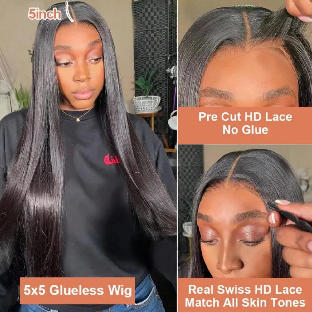 250% Brazilian Straight Human Hair Wigs 13x4 13x6 HD Transparent Lace Front Wigs Pre Plucked Baby Hair Natural Hairline Wigs For Black Women
