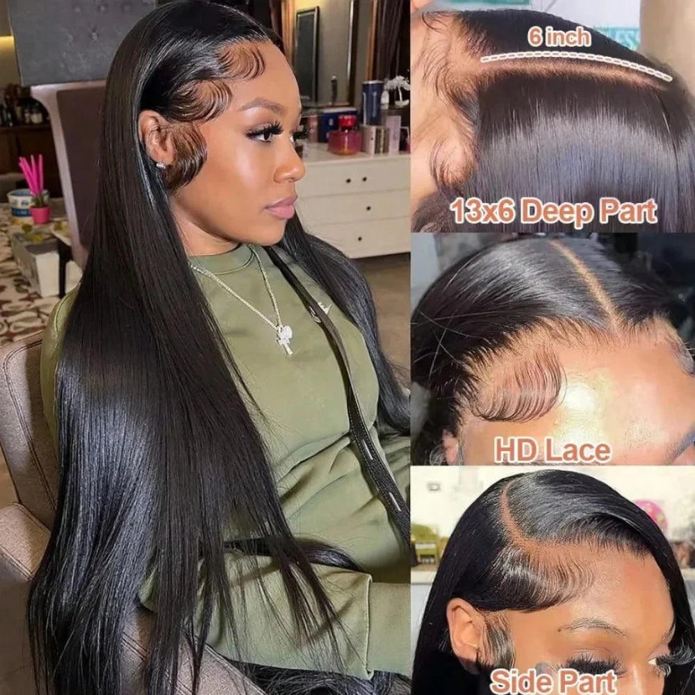 250% Brazilian Straight Human Hair Wigs 13x4 13x6 HD Transparent Lace Front Wigs Pre Plucked Baby Hair Natural Hairline Wigs For Black Women