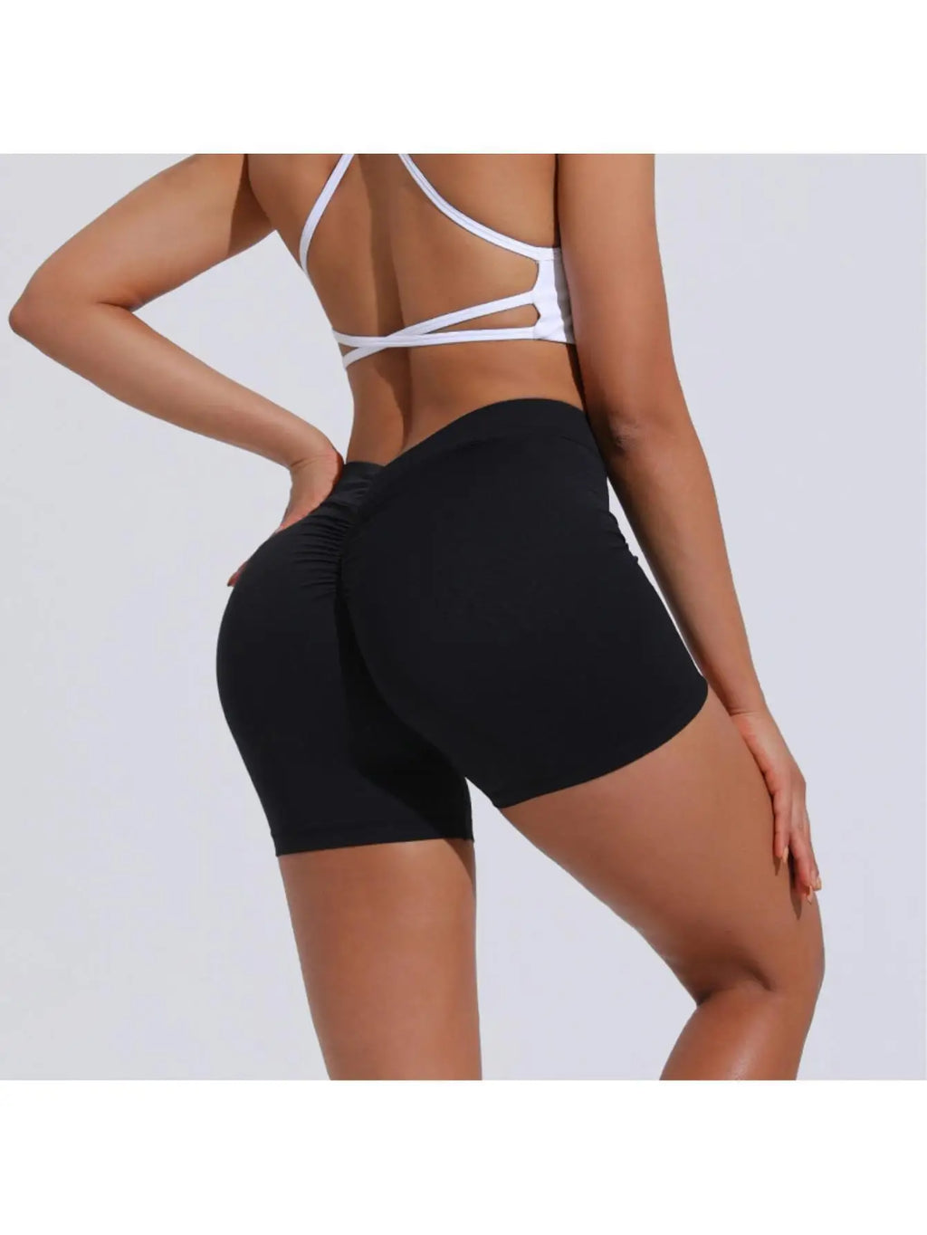 Womens Gym Scrunch Butt Lifting Workout Shorts High Waisted V Back Yoga Booty Biker Shorts