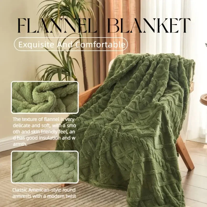Super-Soft 3D Plush 1pc Luxurious Fleece Blanket - Dense Weave for Exceptional Warmth, Cozy Flannel Throw