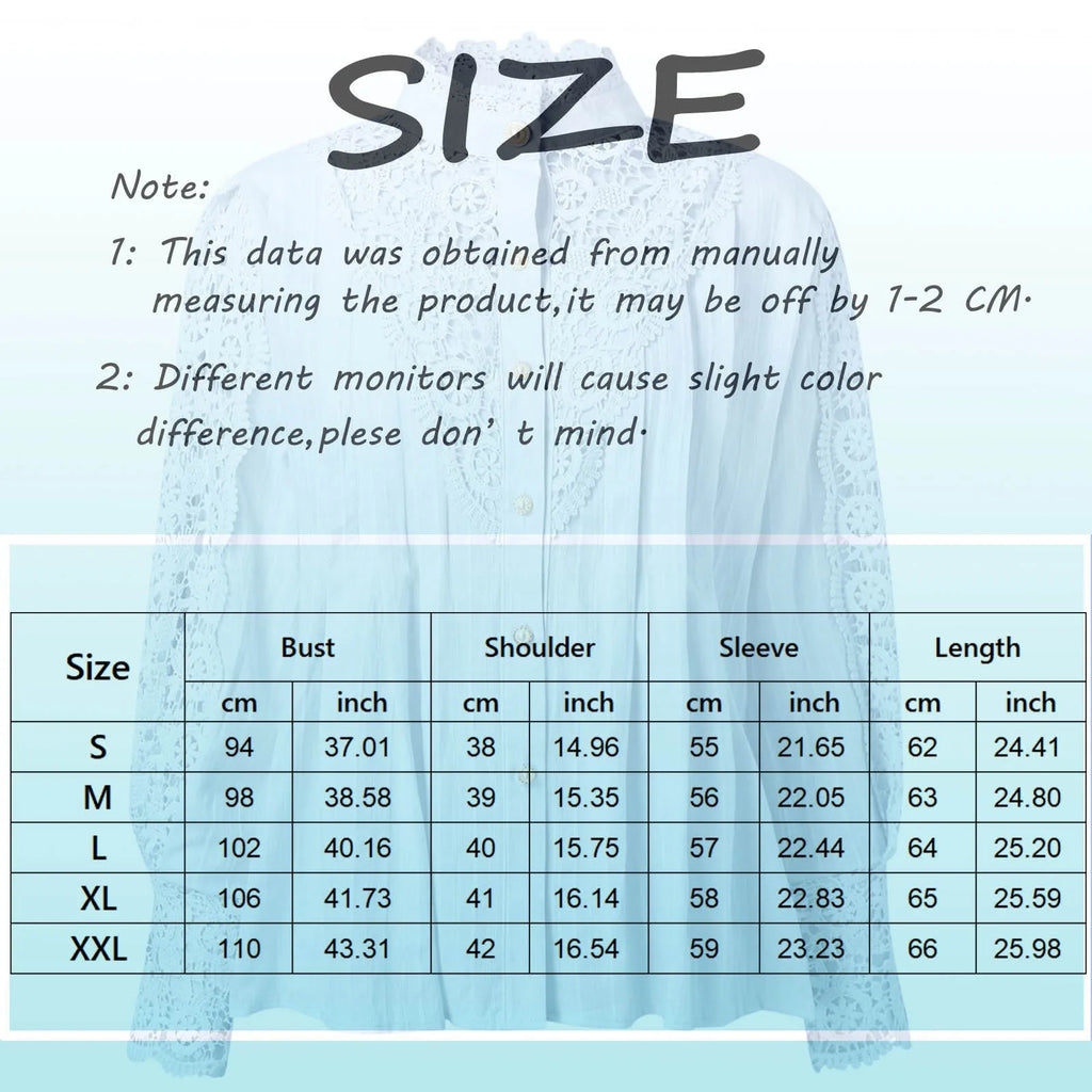 Women Fashion Elegant Lace Shirts Casual Solid Lace Hollow Out Long Sleeve Stand Collar Blouse Ladies Temperament Shirts Tops