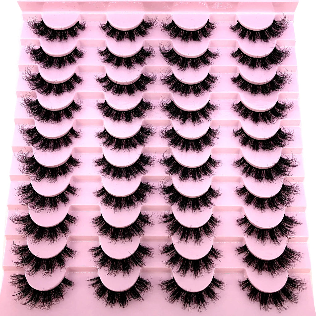 20 pairs 3D Mink Lashes Cat Eyelashes Fluffy Wispy Volume Lashes Natural Feathery Effect Lightweight Flexible Band Fake Lashes