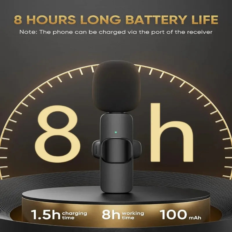 2 Pcs Wireless Lavalier Microphone, Mini Clip-on Mic for iPhone Android iPad, Crystal Clear Sound Quality