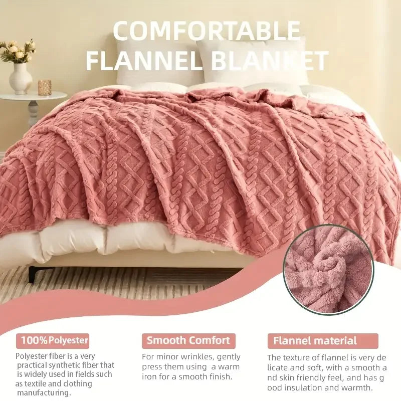 Super-Soft 3D Plush 1pc Luxurious Fleece Blanket - Dense Weave for Exceptional Warmth, Cozy Flannel Throw
