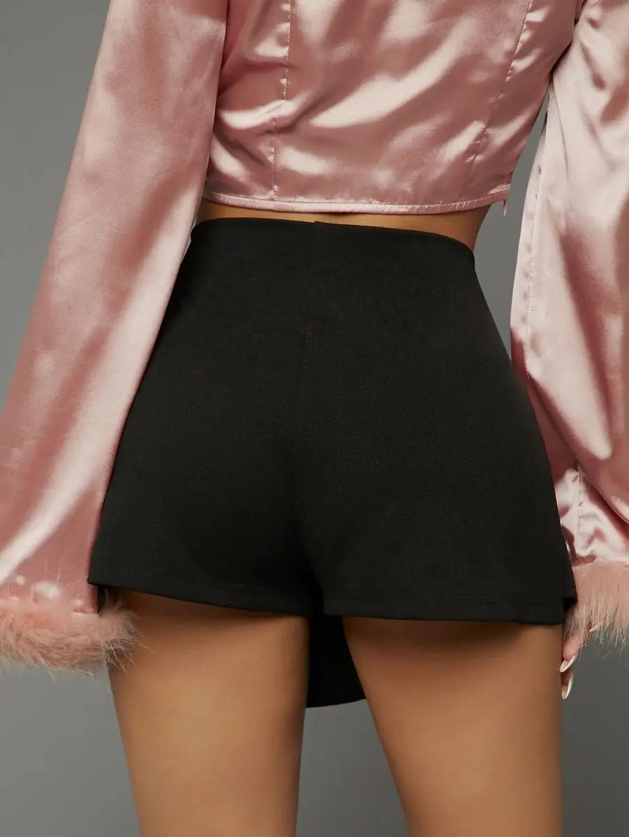 Wrap Skort With O-Ring Detail Foldover Waist Women Shorts