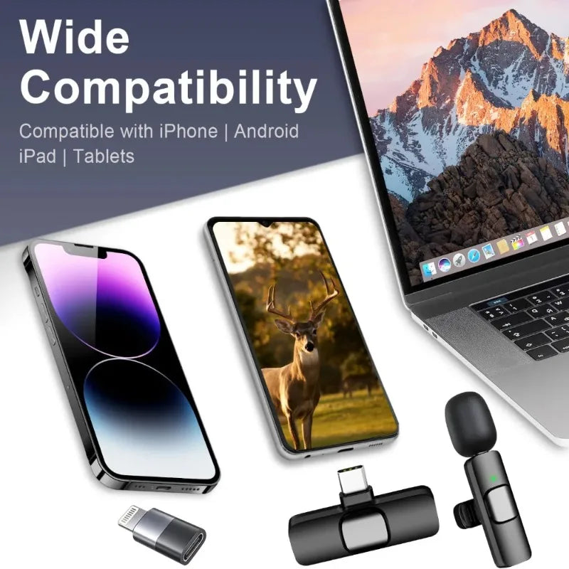 2 Pcs Wireless Lavalier Microphone, Mini Clip-on Mic for iPhone Android iPad, Crystal Clear Sound Quality