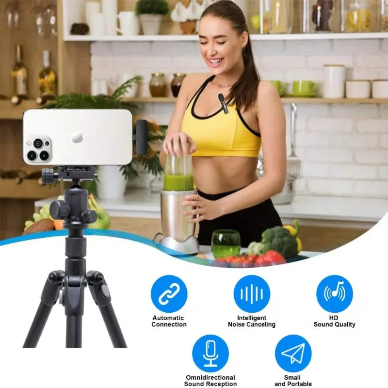 2 Pcs Wireless Lavalier Microphone, Mini Clip-on Mic for iPhone Android iPad, Crystal Clear Sound Quality
