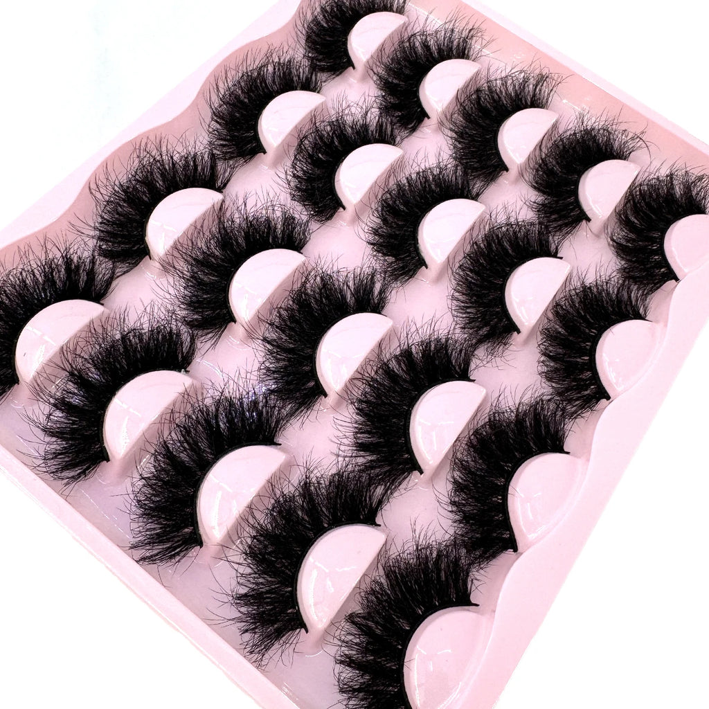 New 10 Pairs 3D Faux Mink Lashes Wispy Fluffy 25MM False Eyelashes Thick Volume Dramatic Cat Eye Lashes Long Strip Wispy Makeup