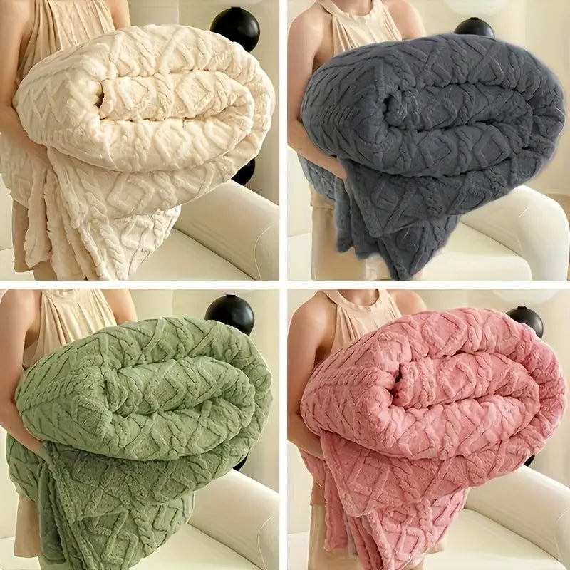 Super-Soft 3D Plush 1pc Luxurious Fleece Blanket - Dense Weave for Exceptional Warmth, Cozy Flannel Throw