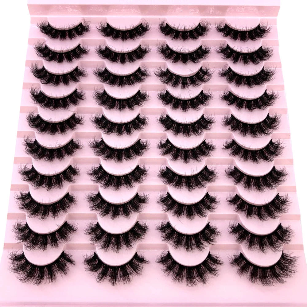 20 pairs 3D Mink Lashes Cat Eyelashes Fluffy Wispy Volume Lashes Natural Feathery Effect Lightweight Flexible Band Fake Lashes