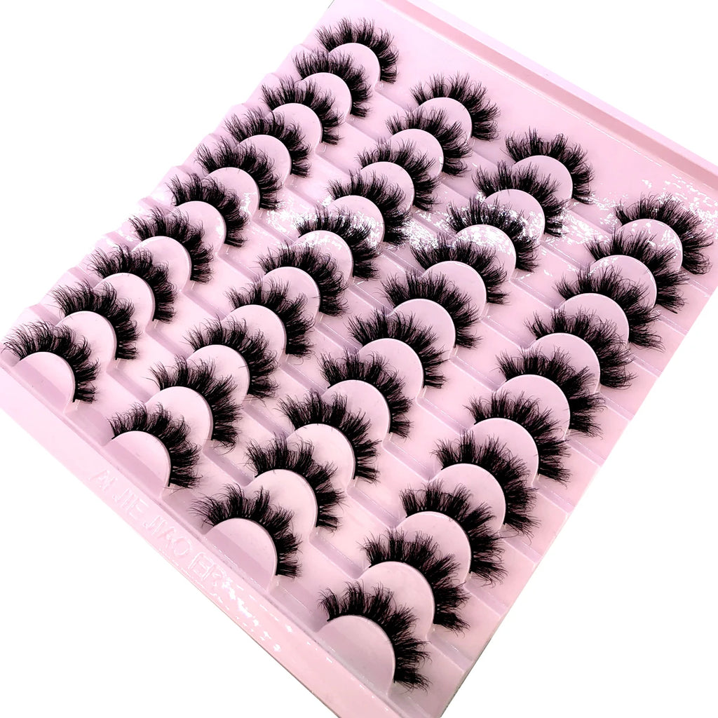 20 pairs 3D Mink Lashes Cat Eyelashes Fluffy Wispy Volume Lashes Natural Feathery Effect Lightweight Flexible Band Fake Lashes