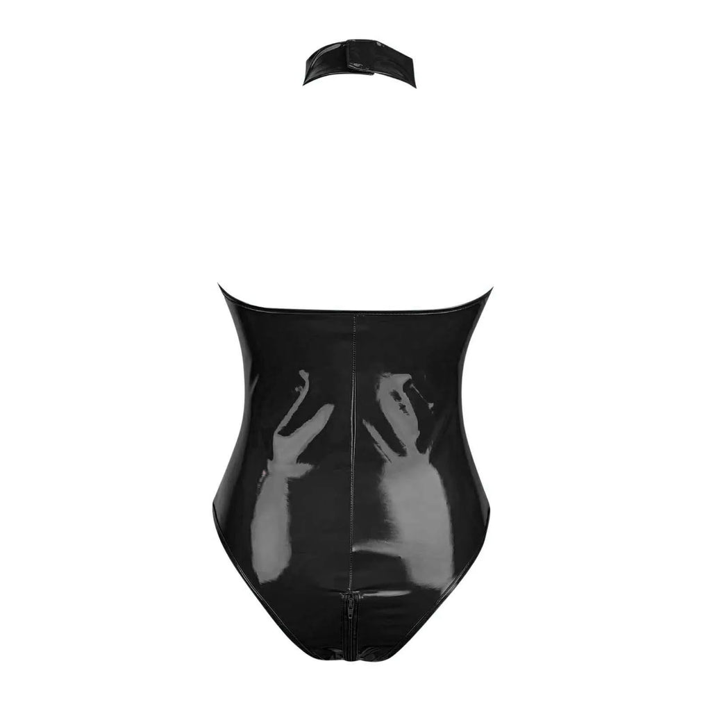 Latex Leather Baby Doll Women Fishnet See-Through Halter Backless Onesie Teddy Women Erotic Lingeries Red Black Leather Bodysuit