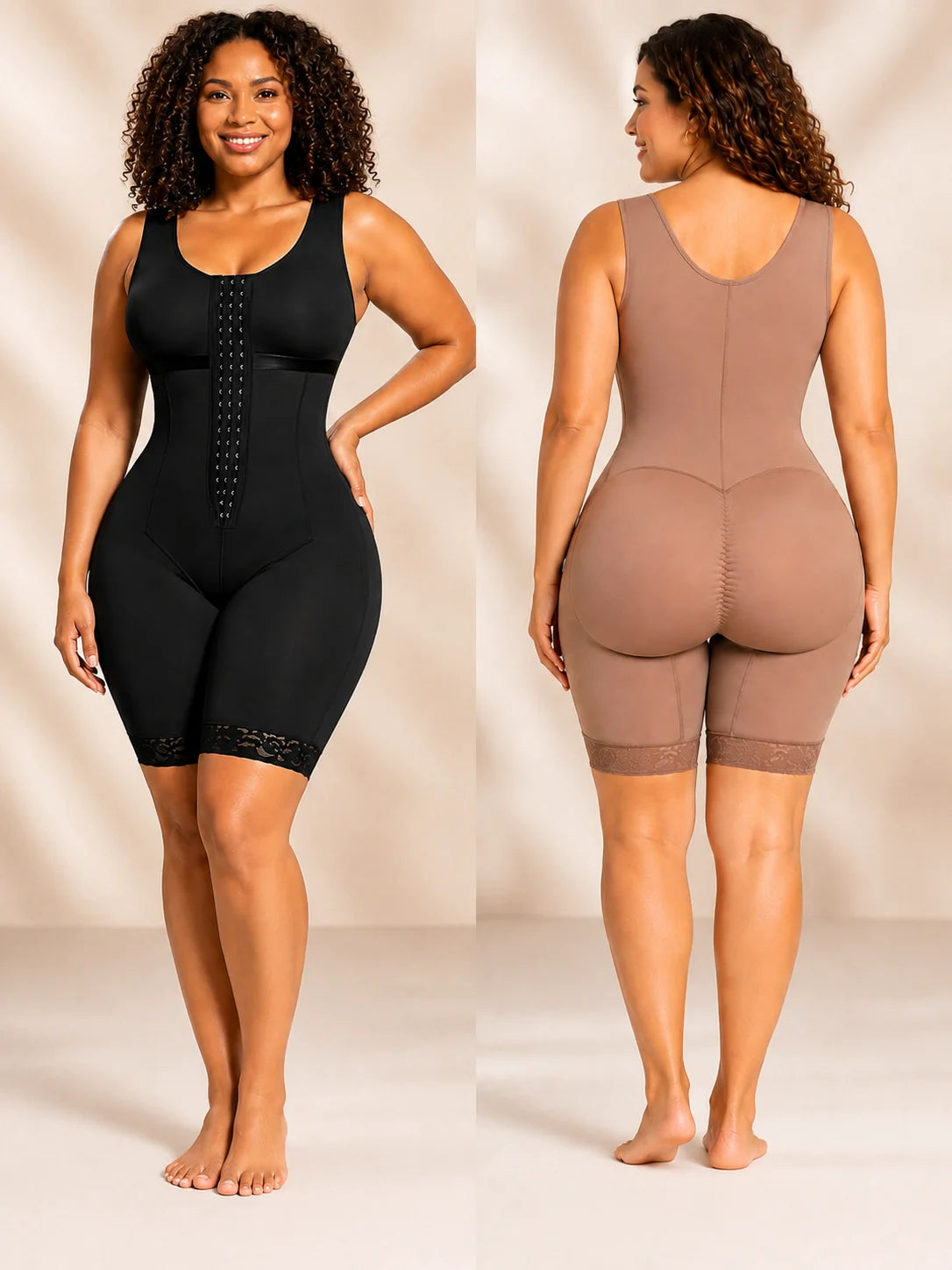 Women Plus Size Full Body Shaper, Front Hook Closure Mid‑Thigh Bodysuit Shapewear, Butt Lifter Tummy Control Compression Shapewear with Lace Hem for Postpartum Daily