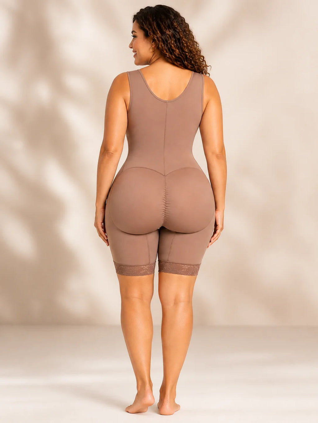Women Plus Size Full Body Shaper, Front Hook Closure Mid‑Thigh Bodysuit Shapewear, Butt Lifter Tummy Control Compression Shapewear with Lace Hem for Postpartum Daily