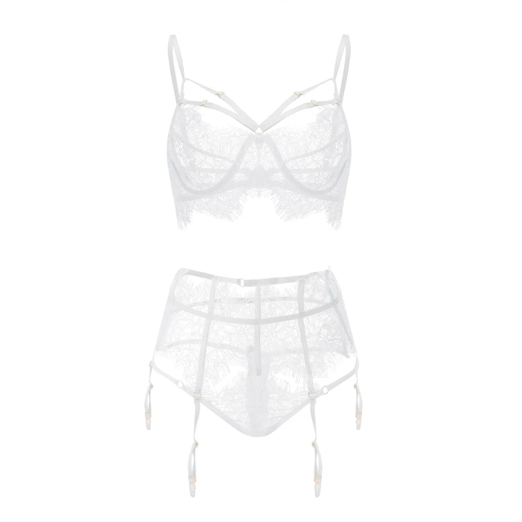 Plus Size Lingerie Sets for Women Floral Lace Bra Sets Eroctic Lingerie 3 Piece Women Sexy Underwear Thin Bra and Panties Set