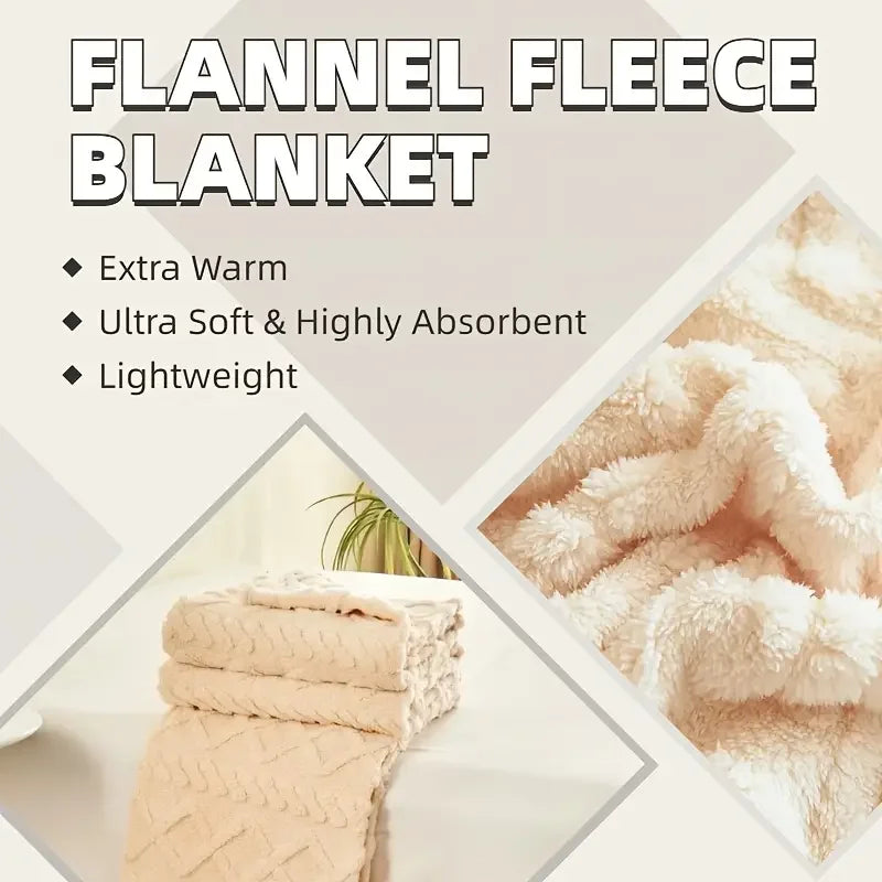 Super-Soft 3D Plush 1pc Luxurious Fleece Blanket - Dense Weave for Exceptional Warmth, Cozy Flannel Throw