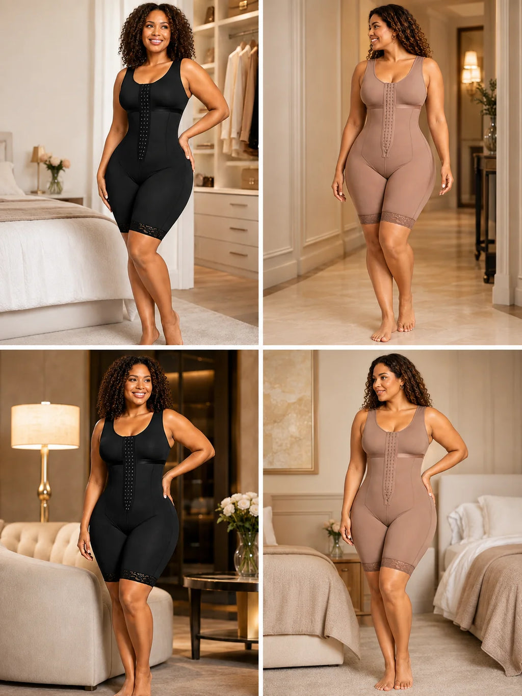Women Plus Size Full Body Shaper, Front Hook Closure Mid‑Thigh Bodysuit Shapewear, Butt Lifter Tummy Control Compression Shapewear with Lace Hem for Postpartum Daily