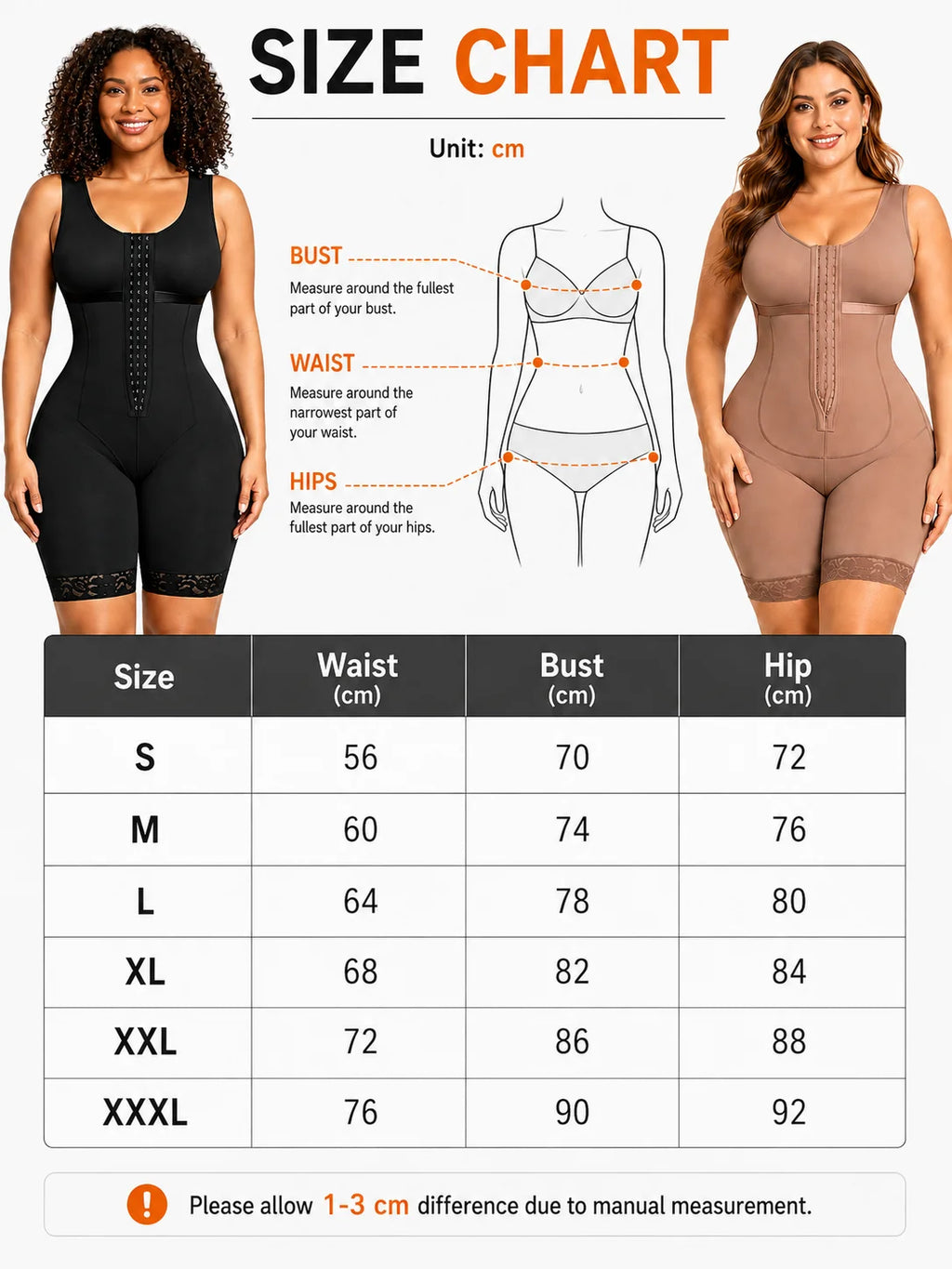 Women Plus Size Full Body Shaper, Front Hook Closure Mid‑Thigh Bodysuit Shapewear, Butt Lifter Tummy Control Compression Shapewear with Lace Hem for Postpartum Daily